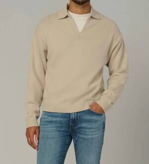 NEW JOE'S JEANS relaxed polo sweater in simply taupe